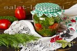 Маринованный салат из огурцов и помидоров на зиму с морковной ботвой